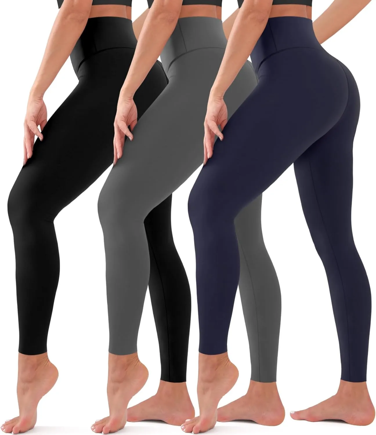 BLUEENJOY 3 Pack Leggings for Women - High Waisted Full Length Buttery Soft Yoga Pants for Workout Athletic Daily