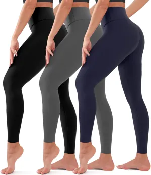BLUEENJOY 3 Pack Leggings for Women - High Waisted Full Length Buttery Soft Yoga Pants for Workout Athletic Daily
