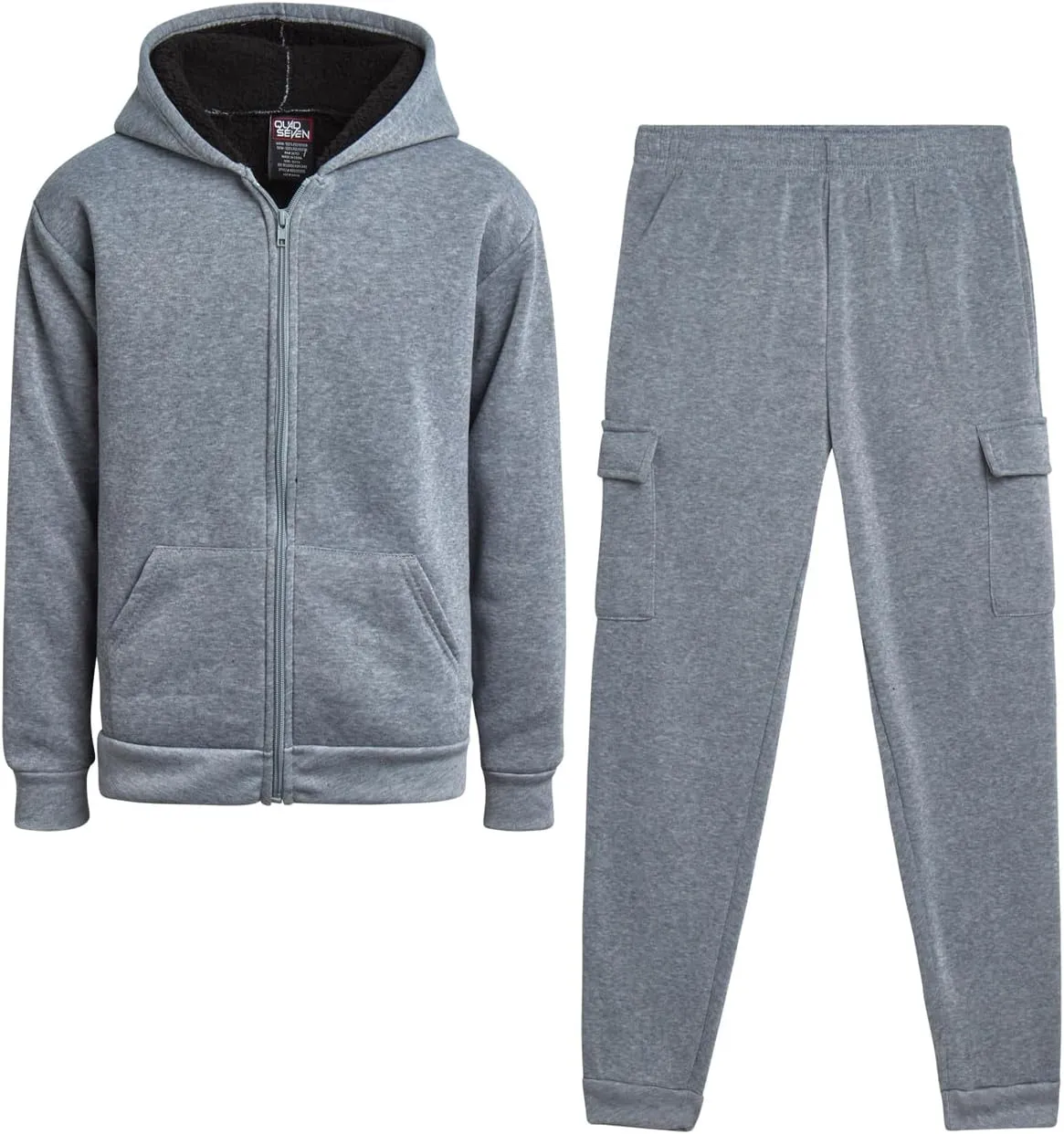 Boys' Sherpa Fleece Jogger Set - 2 Piece Basic Full Zip Fully Sherpa Lined Hoodie and Sweatpants (Size: 8-18)