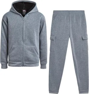 Boys' Sherpa Fleece Jogger Set - 2 Piece Basic Full Zip Fully Sherpa Lined Hoodie and Sweatpants (Size: 8-18)