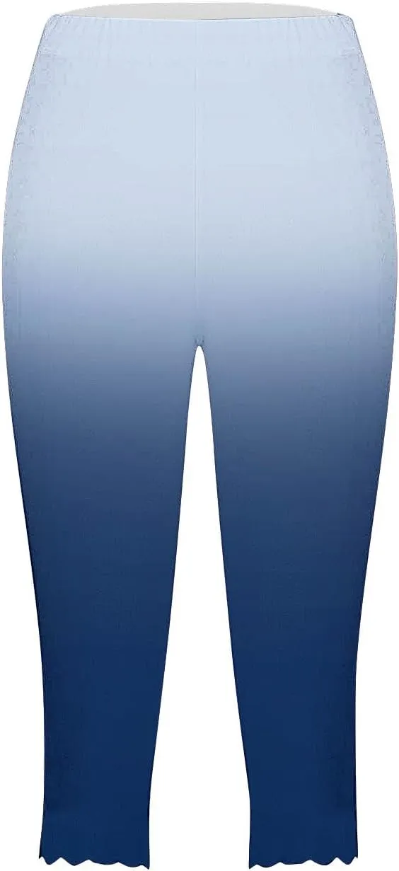 Capri Leggings for Women Floral Print High Waist Capris Tummy Control Knee Length Slim Fit Yoga Cropped Trousers