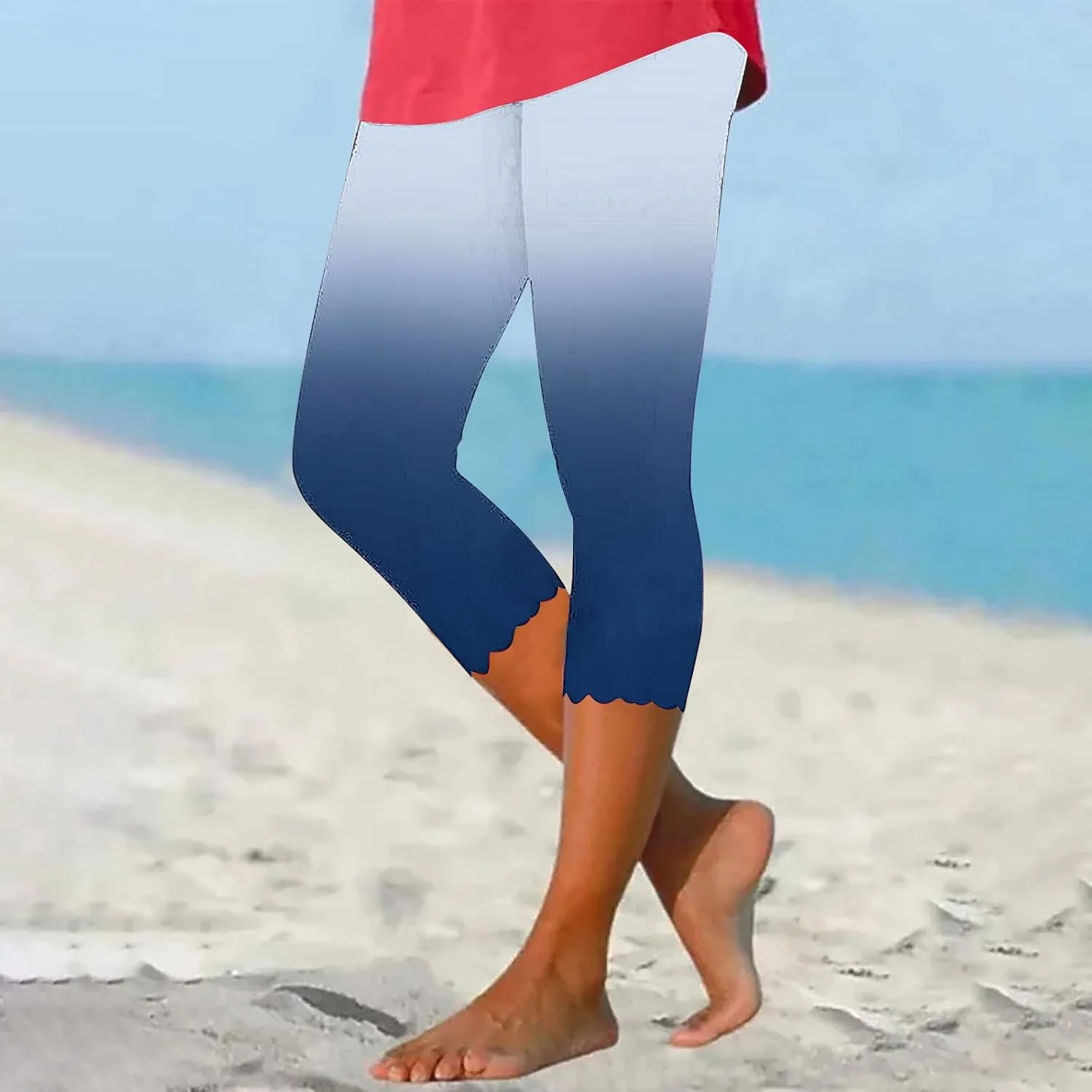 Capri Leggings for Women Floral Print High Waist Capris Tummy Control Knee Length Slim Fit Yoga Cropped Trousers
