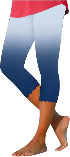 Capri Leggings for Women Floral Print High Waist Capris Tummy Control Knee Length Slim Fit Yoga Cropped Trousers