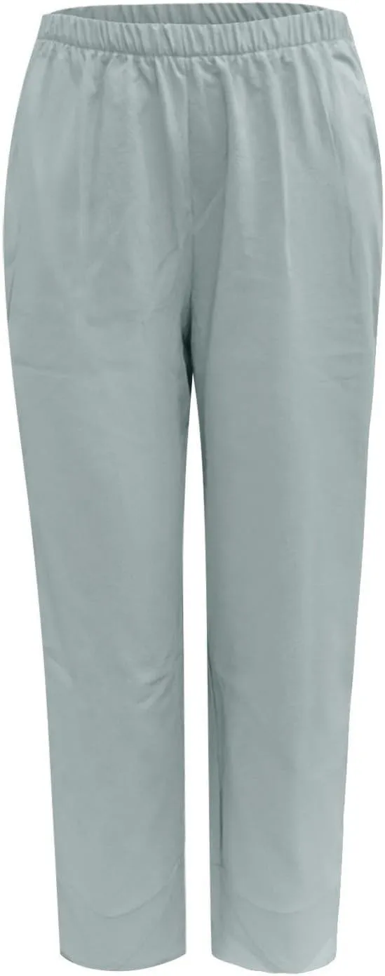 Capri Linen Pants for Women Summer Casual Wide Leg Pants Loose Fit Palazzo Pants Elastic Waist Cropped Trousers