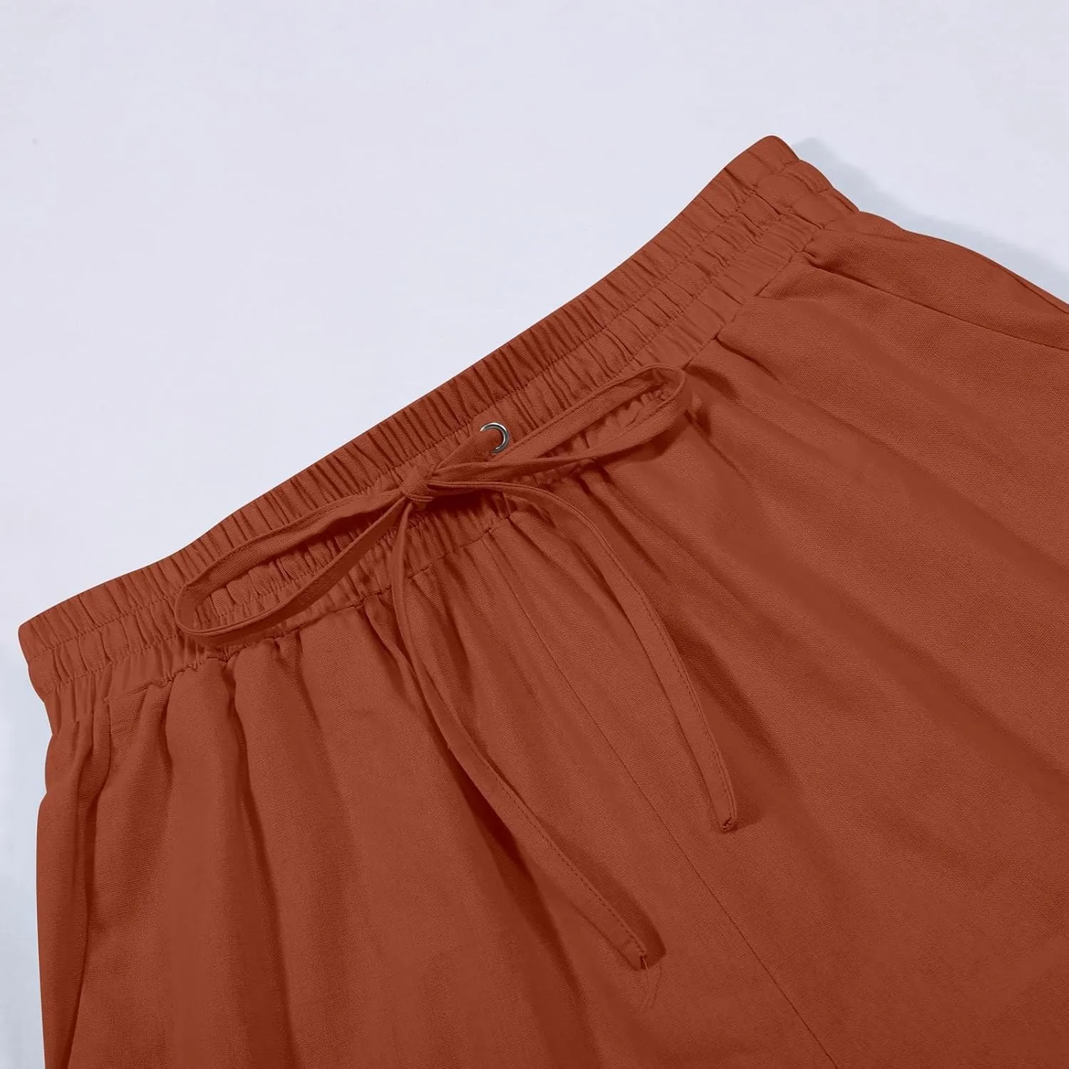 Capri Pants for Women 2025 Summer Drawstring High Waist Linen Pant Casual Straight Wide Leg Cropped Trouser Pockets