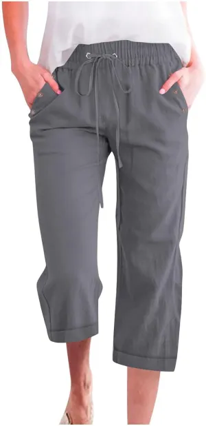 Capri Pants for Women 2025 Summer Linen Wide Leg Pants Casual Lightweight Capri Lounge Short with Pockets