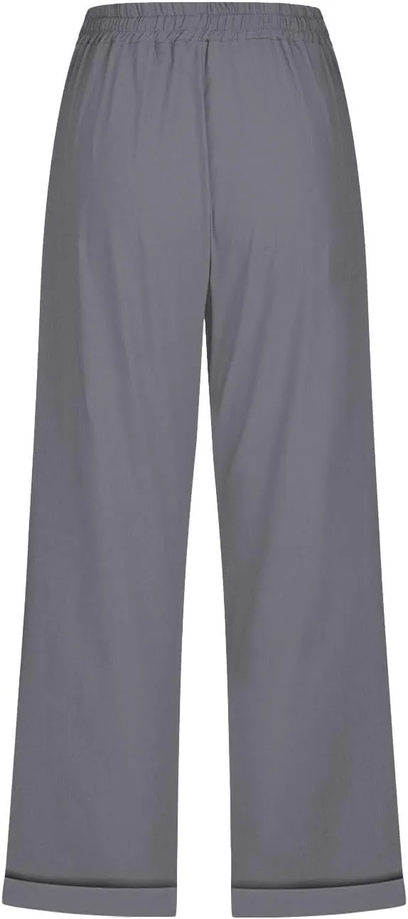 Capri Pants for Women 2025 Summer Linen Wide Leg Pants Casual Lightweight Capri Lounge Short with Pockets