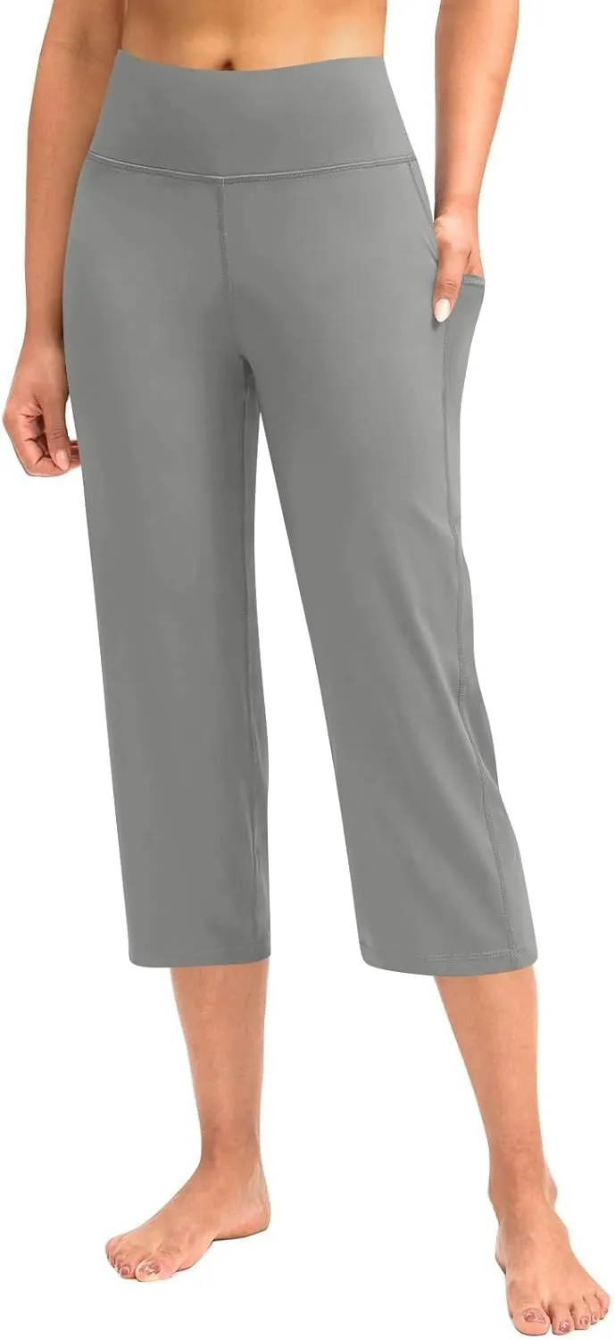 Capri Pants for Women Bootcut High Waist Leggings Crop Athletic Exercise Workout Yoga Pants Tummy Control Capris Straight Leg
