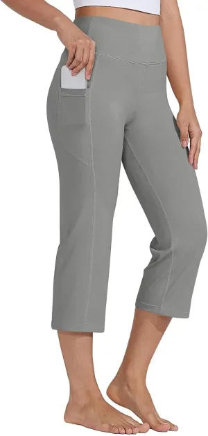 Capri Pants for Women Bootcut High Waist Leggings Crop Athletic Exercise Workout Yoga Pants Tummy Control Capris Straight Leg
