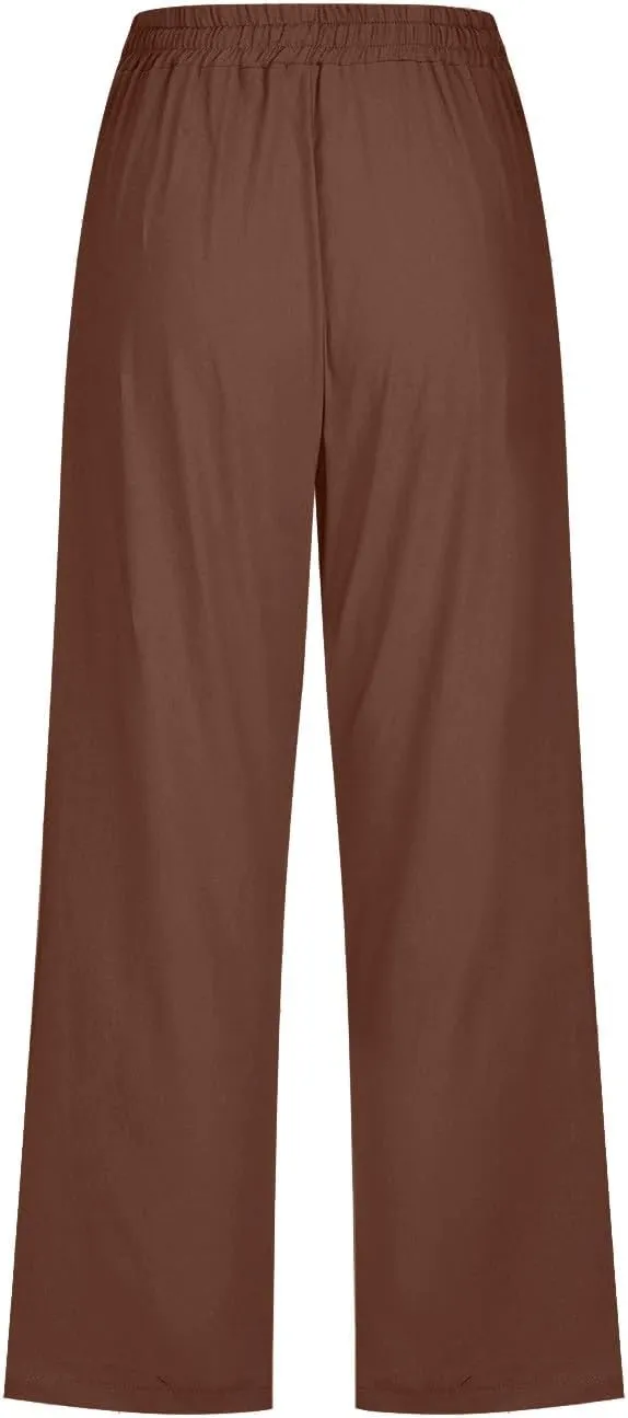 Capri Pants for Women Casual 2025 Summer Drawstring Elastic High Waist Linen Pant