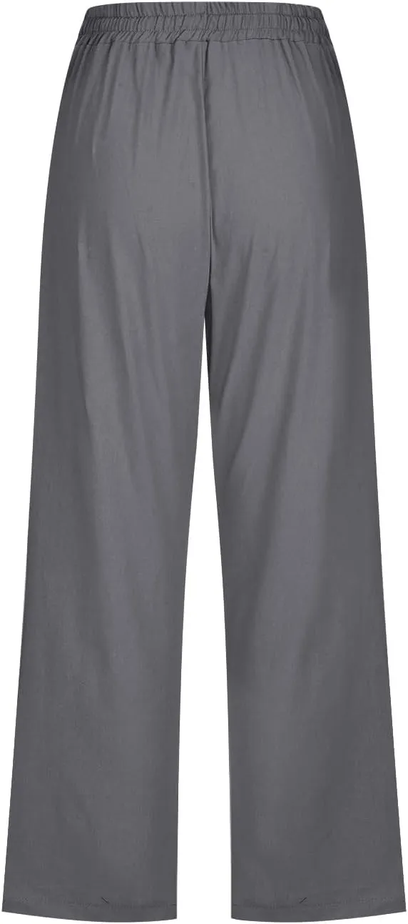 Capri Pants for Women Casual 2025 Summer Drawstring Elastic High Waist Linen Pant