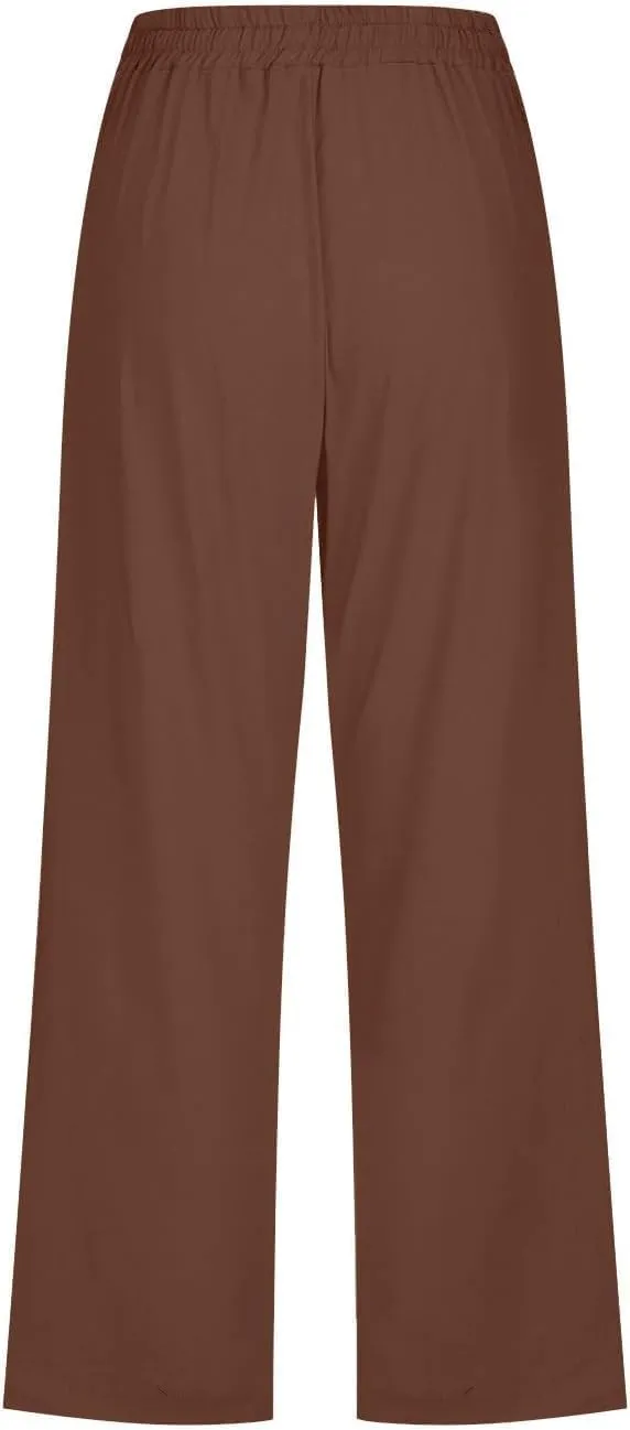 Capri Pants for Women Casual Summer Cotton Elastic High Waist Linen Pants Plus Size Cropped Pant Beach Clothes Trousers