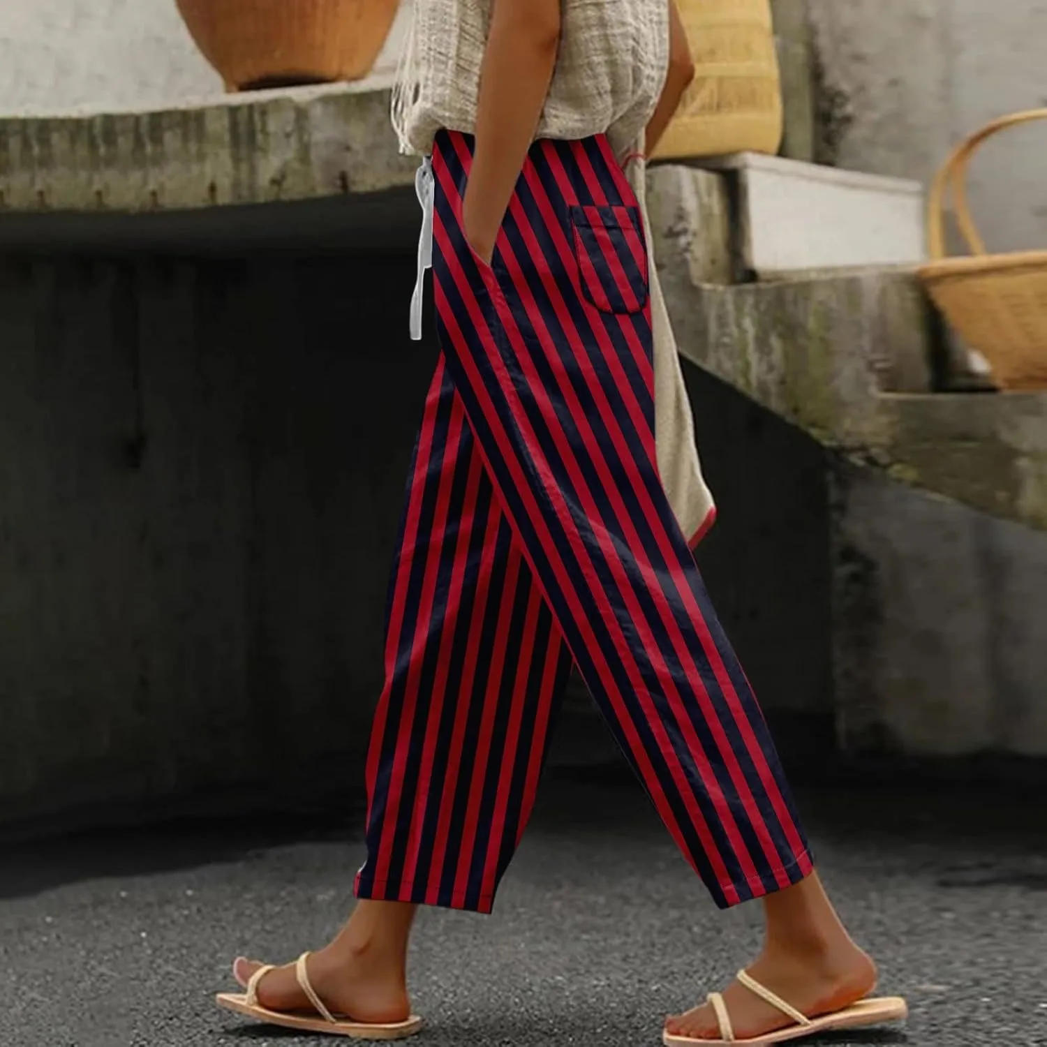 Capri Pants for Women Plus Size- Drawstring Beach Light Weight Stretch Workout Baggy Trendy Jogging Casual Travel