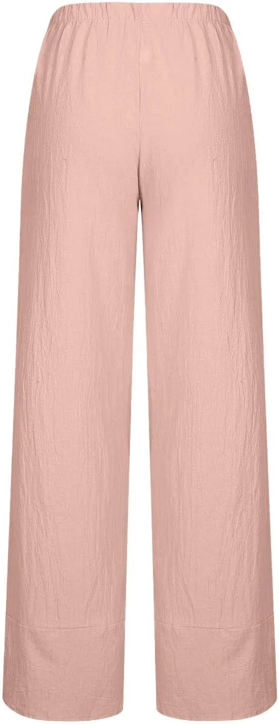 Capri Pants for Women Summer Casual Cotton Linen Wide Leg Capris Elastic Waist Comfy Baggy Cropped Trouser Beach Pant