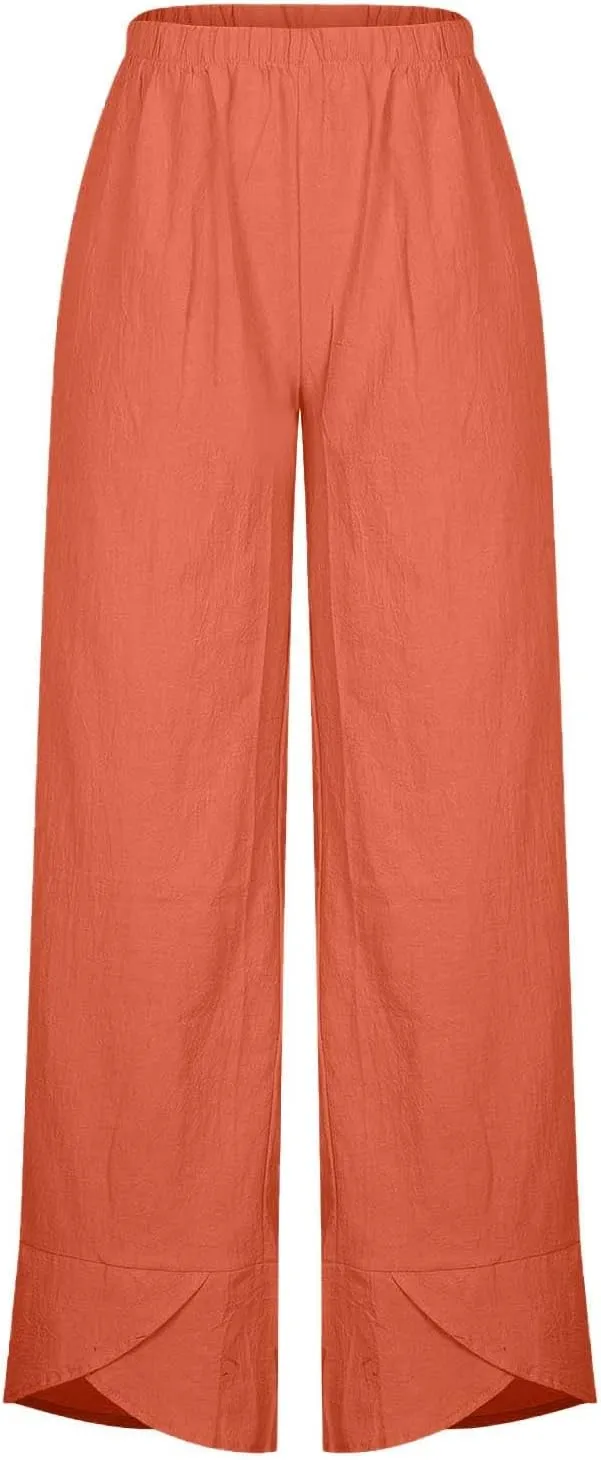 Capri Pants for Women Summer Casual Cotton Linen Wide Leg Capris Elastic Waist Comfy Baggy Cropped Trouser Beach Pant