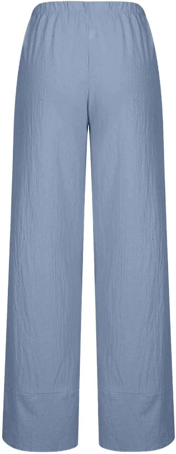 Capri Pants for Women Summer Casual Cotton Linen Wide Leg Capris Elastic Waist Comfy Baggy Cropped Trouser Beach Pant