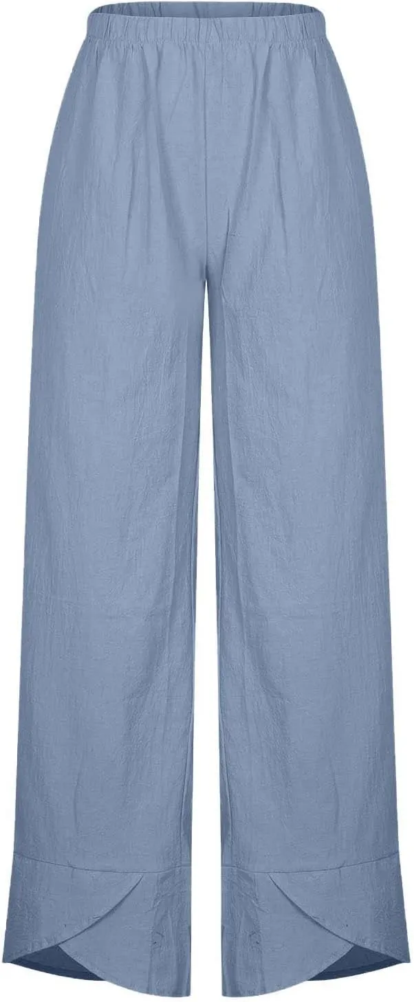 Capri Pants for Women Summer Casual Cotton Linen Wide Leg Capris Elastic Waist Comfy Baggy Cropped Trouser Beach Pant