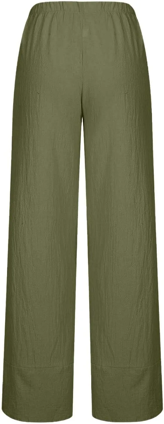 Capri Pants for Women Summer Casual Cotton Linen Wide Leg Capris Elastic Waist Comfy Baggy Cropped Trouser Beach Pant