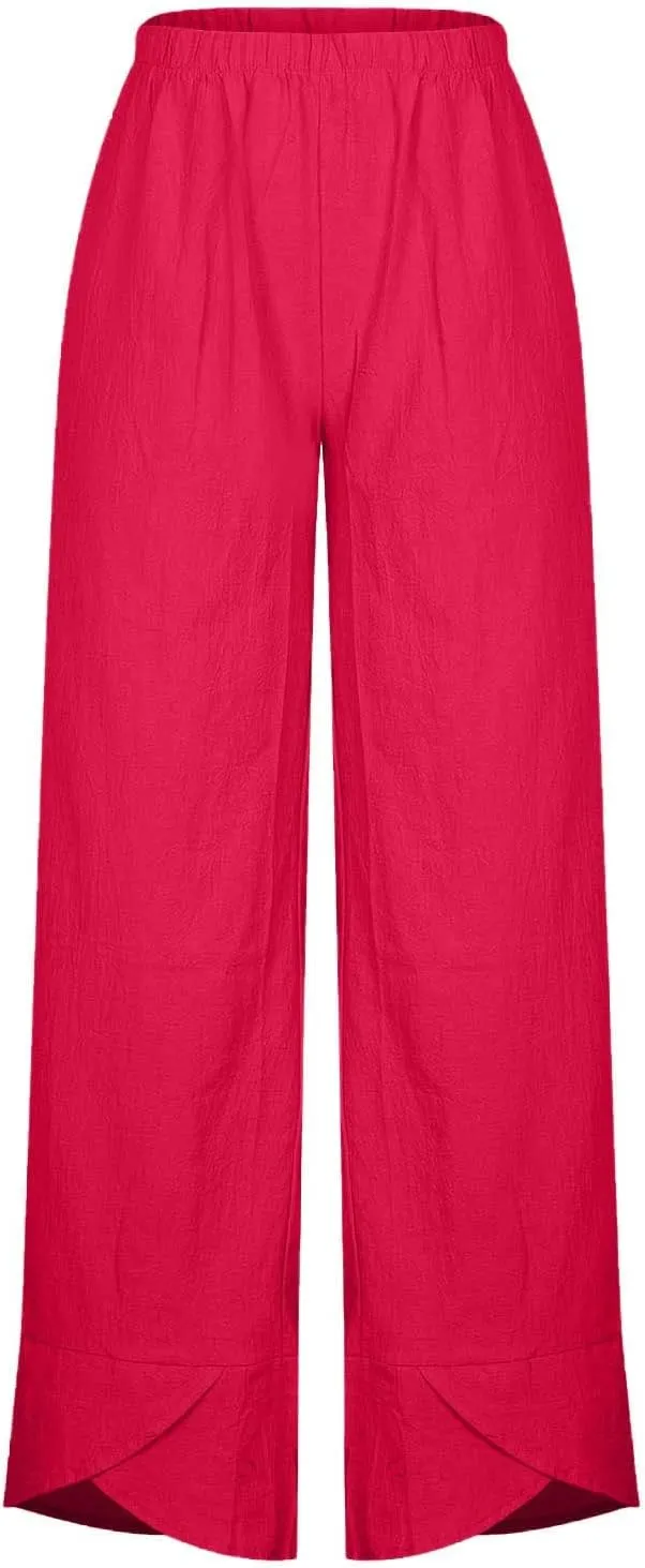 Capri Pants for Women Summer Casual Cotton Linen Wide Leg Capris Elastic Waist Comfy Baggy Cropped Trouser Beach Pant