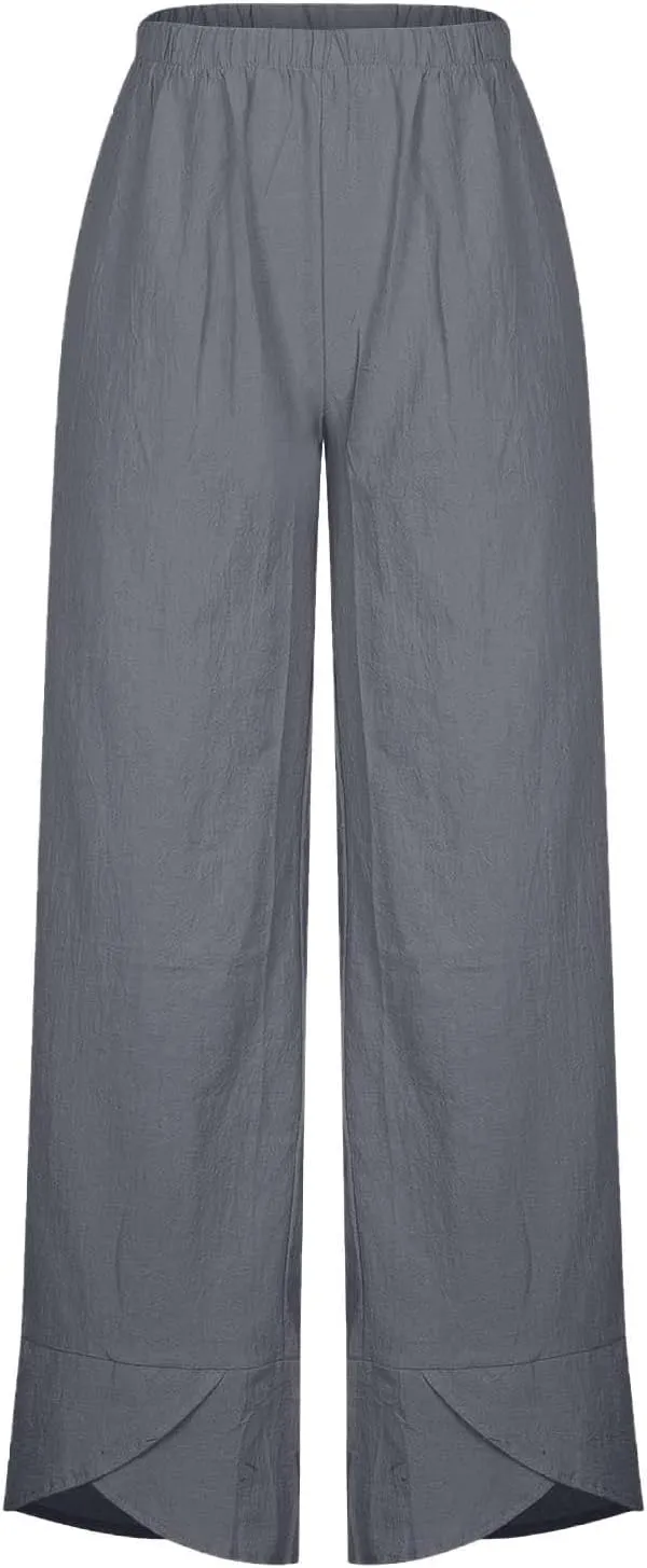 Capri Pants for Women Summer Casual Cotton Linen Wide Leg Capris Elastic Waist Comfy Baggy Cropped Trouser Beach Pant