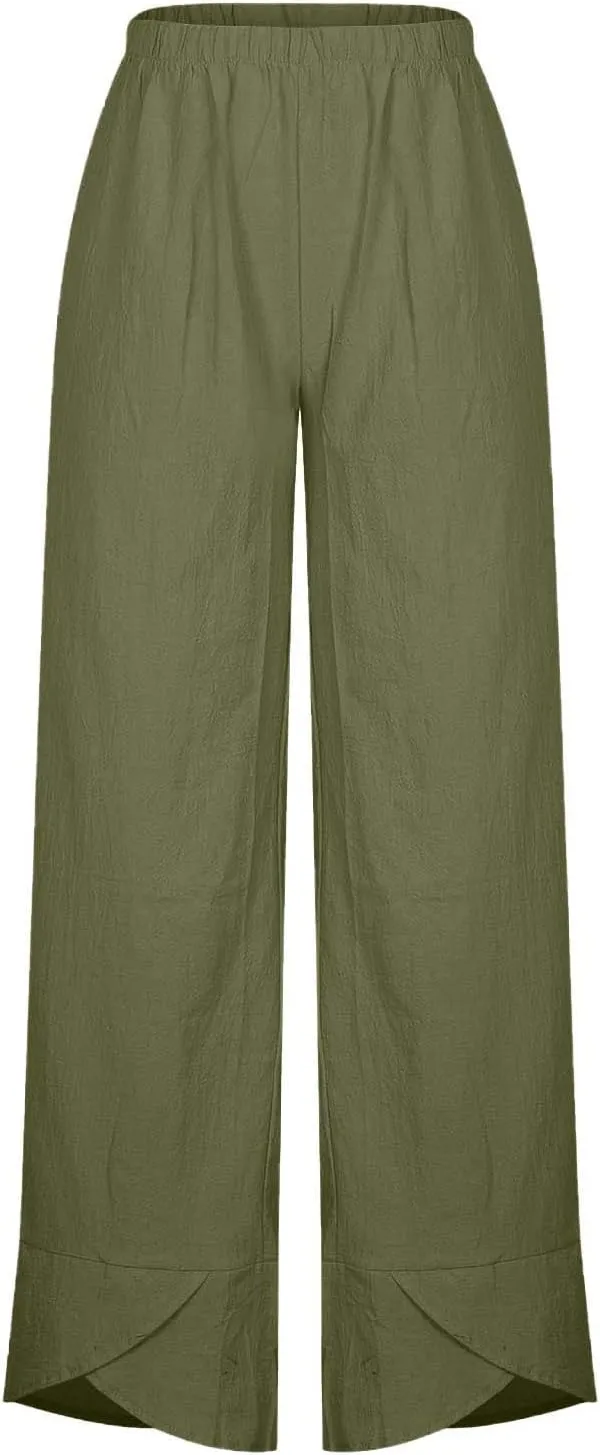 Capri Pants for Women Summer Casual Cotton Linen Wide Leg Capris Elastic Waist Comfy Baggy Cropped Trouser Beach Pant