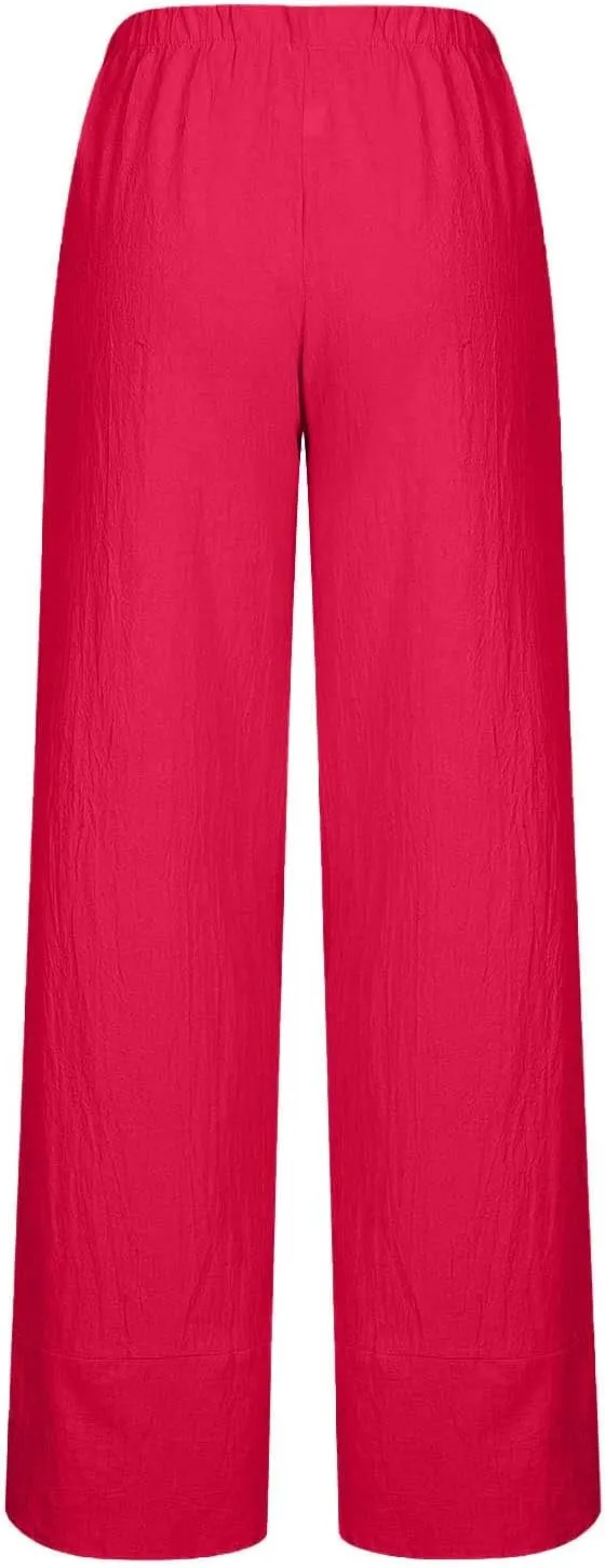Capri Pants for Women Summer Casual Cotton Linen Wide Leg Capris Elastic Waist Comfy Baggy Cropped Trouser Beach Pant