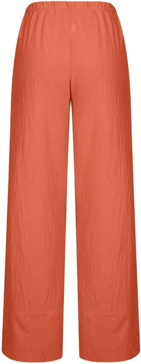 Capri Pants for Women Summer Casual Cotton Linen Wide Leg Capris Elastic Waist Comfy Baggy Cropped Trouser Beach Pant