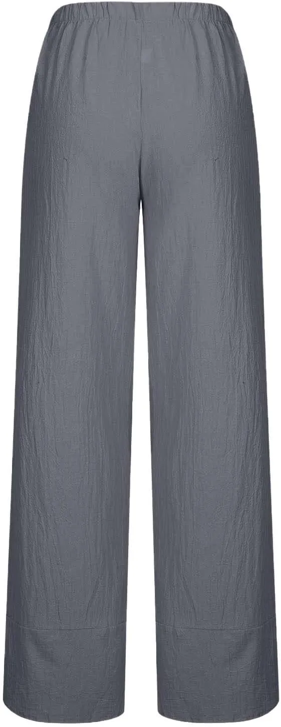 Capri Pants for Women Summer Casual Cotton Linen Wide Leg Capris Elastic Waist Comfy Baggy Cropped Trouser Beach Pant
