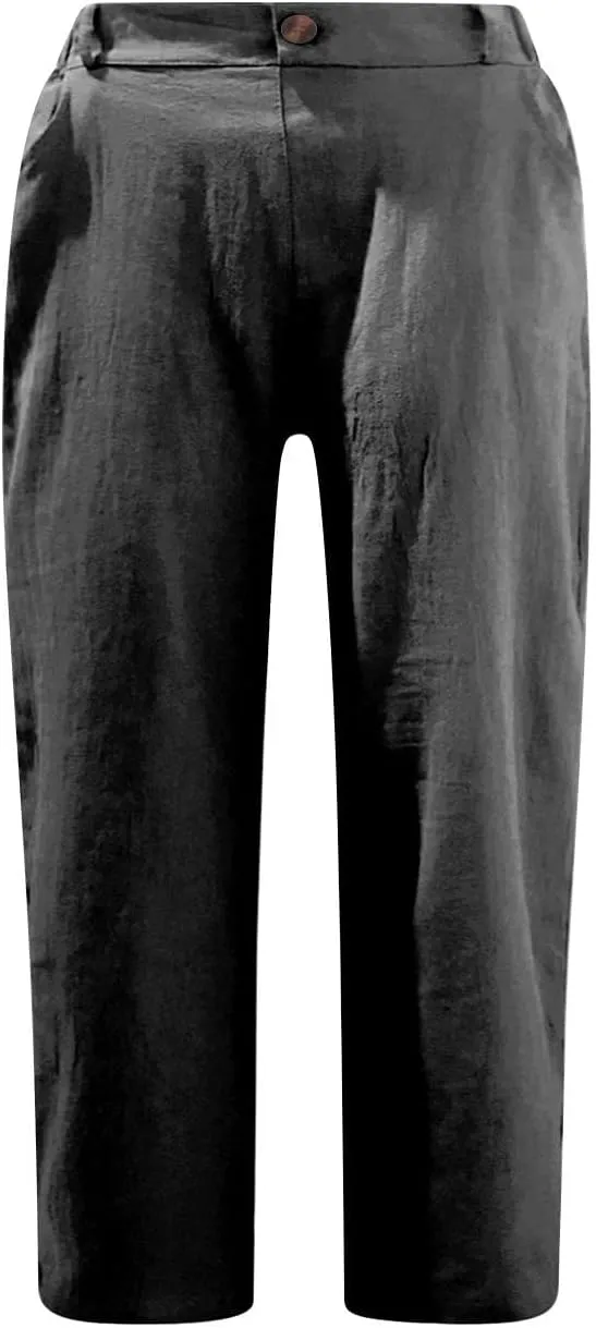 Capris for Women 2025 Summer Casual Plus Size Beach Cotton Linen Pants Trendy Elastic Waist Vacation Cropped Trousers
