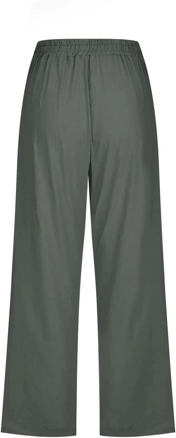 Capris For Women Petite Length Wide Leg Cotton Linen Summer Beach Vacation Cropped Trouser Loose Fit 2024 Sweatpant