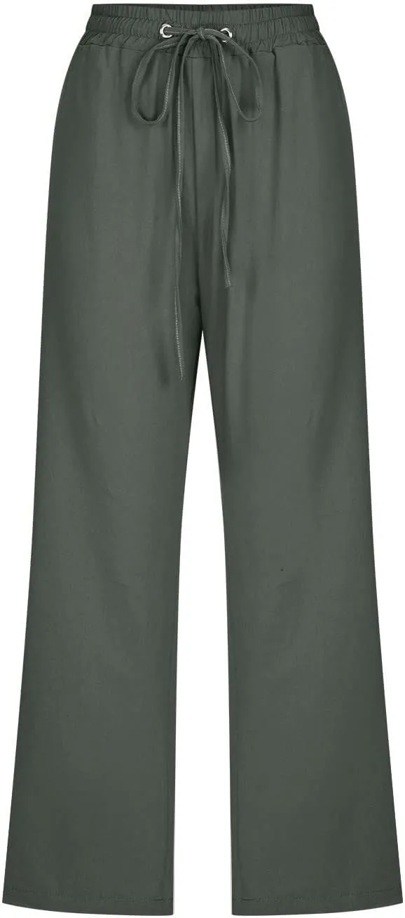 Capris For Women Petite Length Wide Leg Cotton Linen Summer Beach Vacation Cropped Trouser Loose Fit 2024 Sweatpant