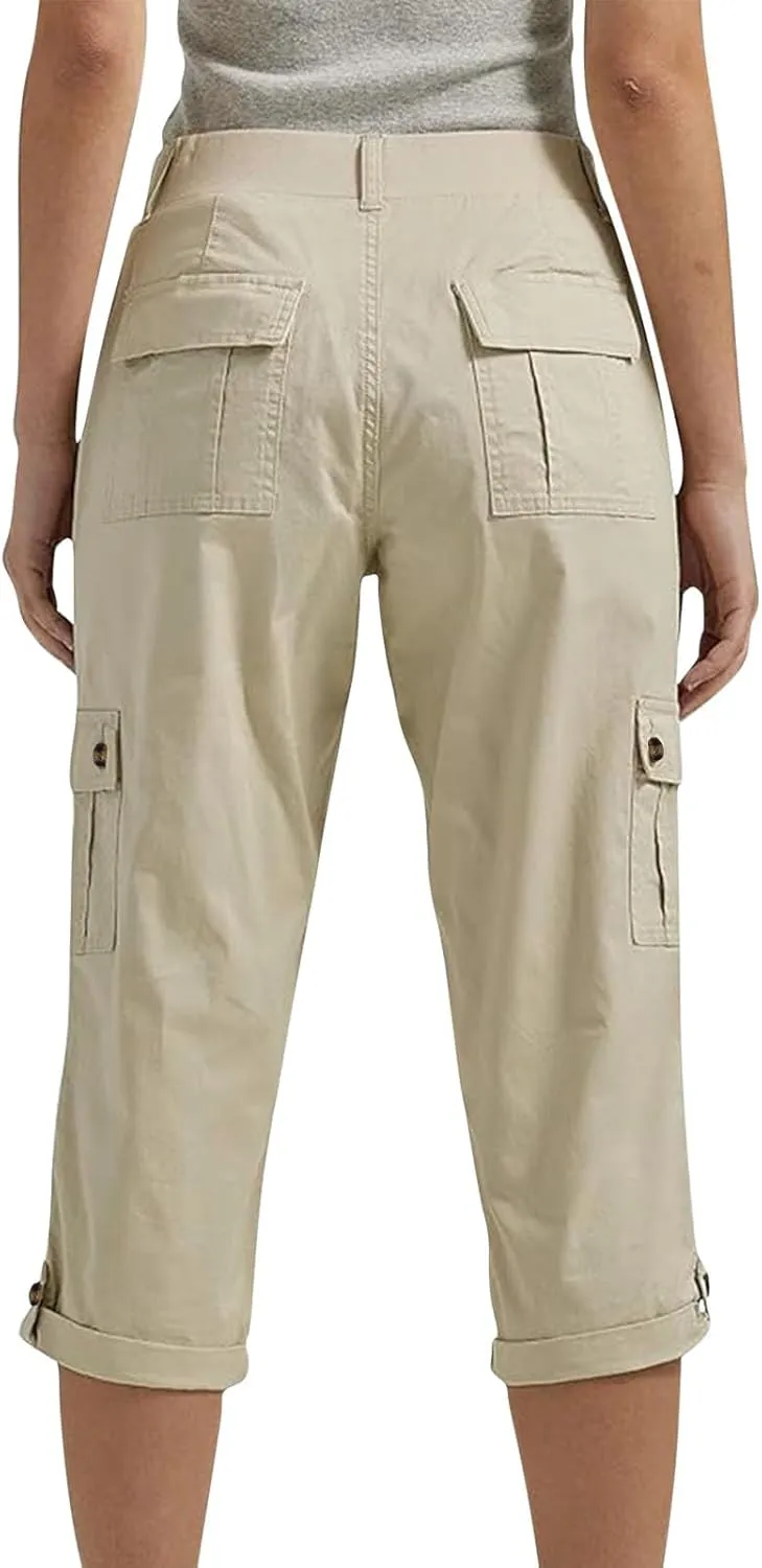 Cargo Capri Pants Women High Waisted Elastic Capris Trousers Cropped Pants with Pockets Casual Work Clothes