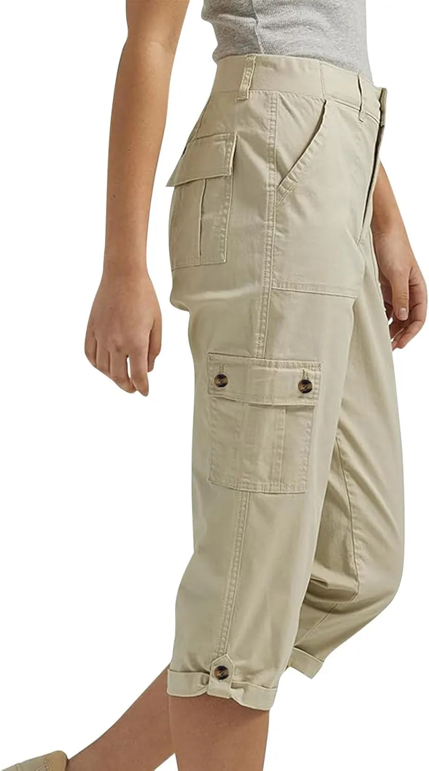 Cargo Capri Pants Women High Waisted Elastic Capris Trousers Cropped Pants with Pockets Casual Work Clothes