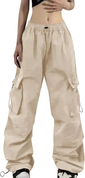 Cargo Pants for Women Elastic High Waisted Wide Leg Pants Summer Casual Loose Streetwear Y2K Trousers with Pockets