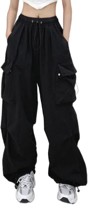 Cargo Pants for Women Elastic High Waisted Wide Leg Pants Summer Casual Loose Streetwear Y2K Trousers with Pockets