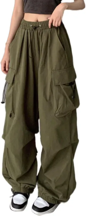 Cargo Pants for Women Elastic High Waisted Wide Leg Pants Summer Casual Loose Streetwear Y2K Trousers with Pockets