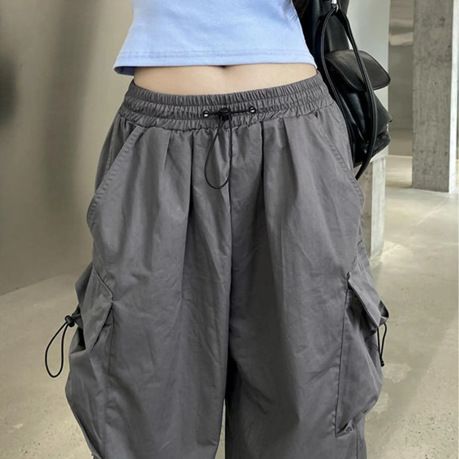 Cargo Pants for Women Elastic High Waisted Wide Leg Pants Summer Casual Loose Streetwear Y2K Trousers with Pockets