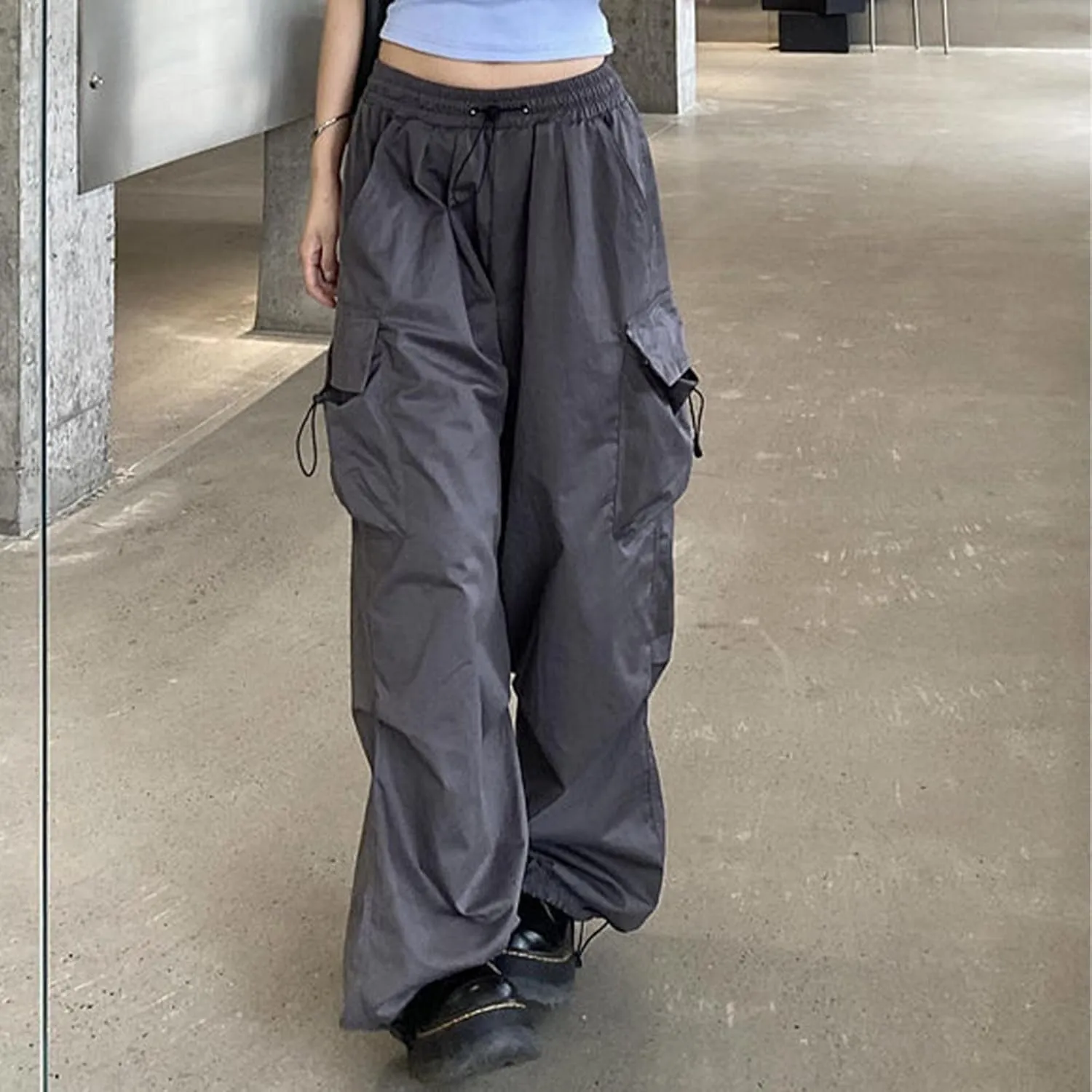 Cargo Pants for Women Elastic High Waisted Wide Leg Pants Summer Casual Loose Streetwear Y2K Trousers with Pockets