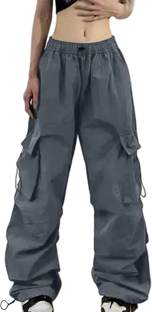 Cargo Pants for Women Elastic High Waisted Wide Leg Pants Summer Casual Loose Streetwear Y2K Trousers with Pockets