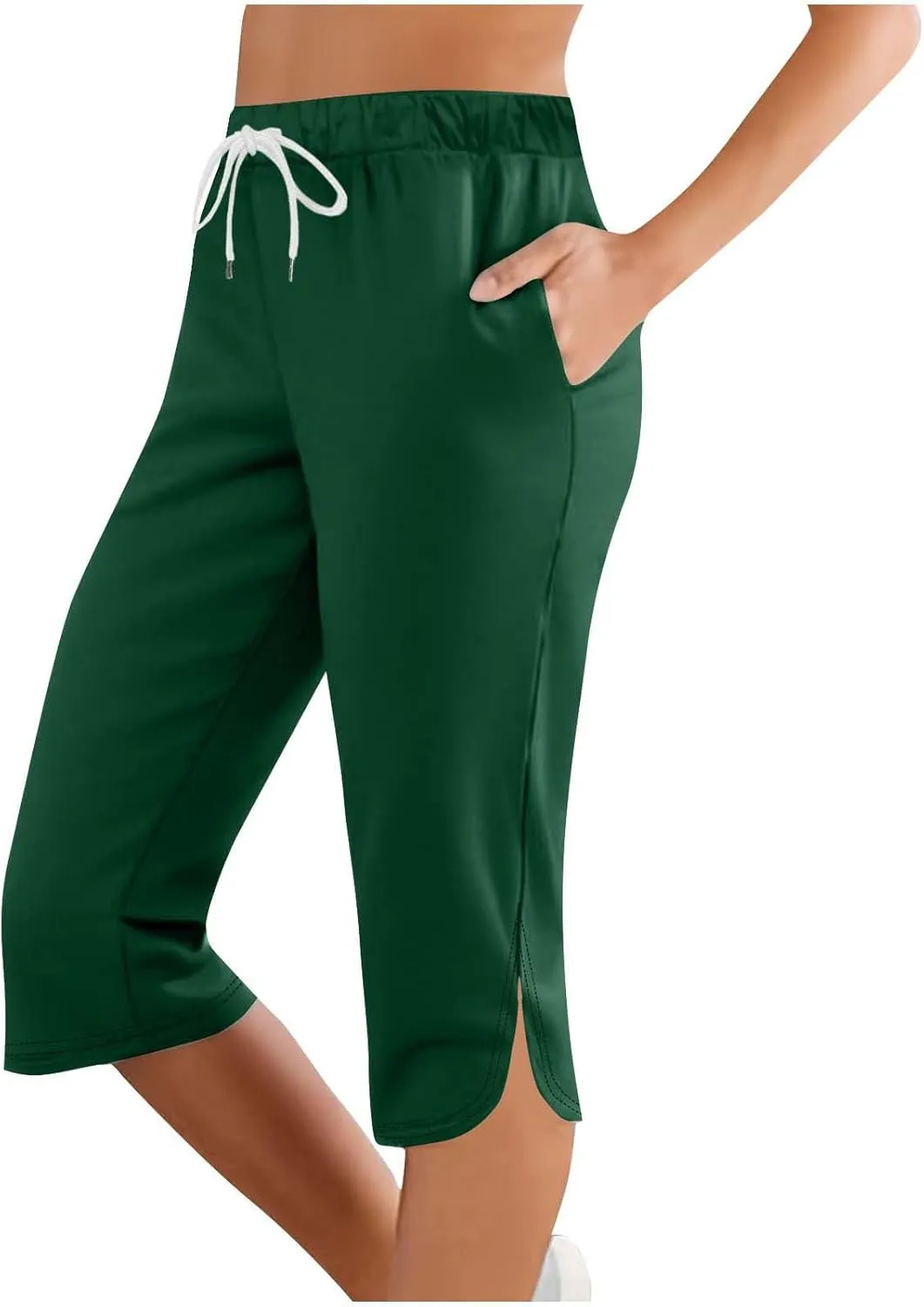 Casual Beach Pants for Women,Loose Fit Cotton Linen Wide Leg Cropped Trousers Elastic Waist Summer Style