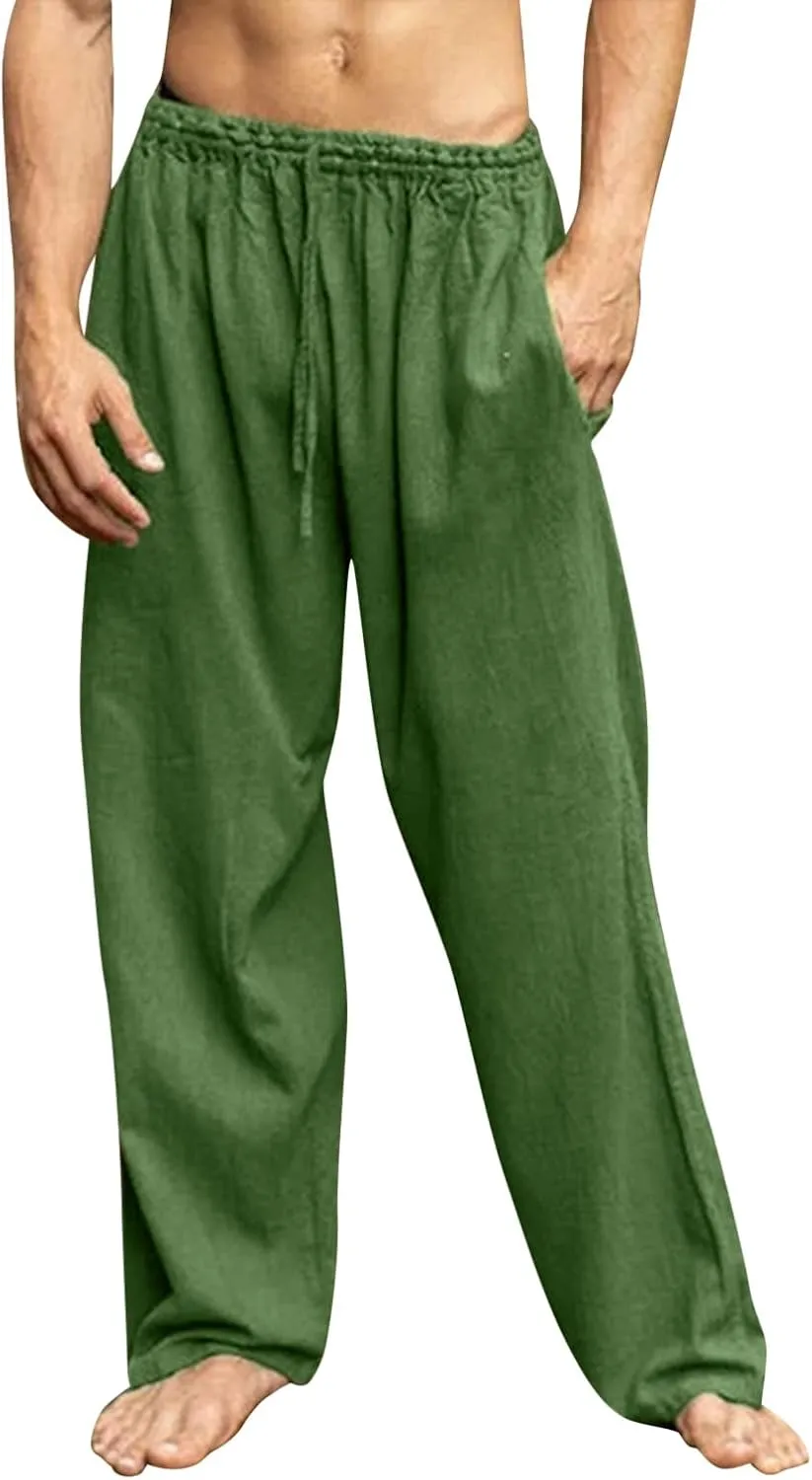 Casual Pants Men Summer Trouser Pants Casual Loose Joggers Lightweight Straight Stretch Sports Pants with Pockets