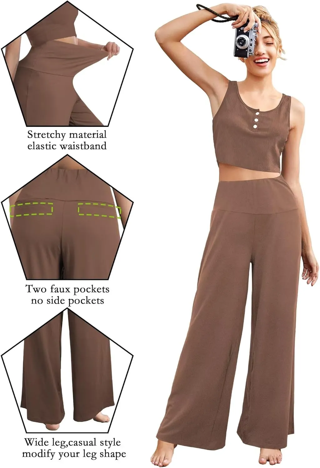 CHICASIMR Wide Leg Womens Pants High Waist Loose Flowy Comfy Lounge Stretch Soft Women Pants Casual Pants with Pockets