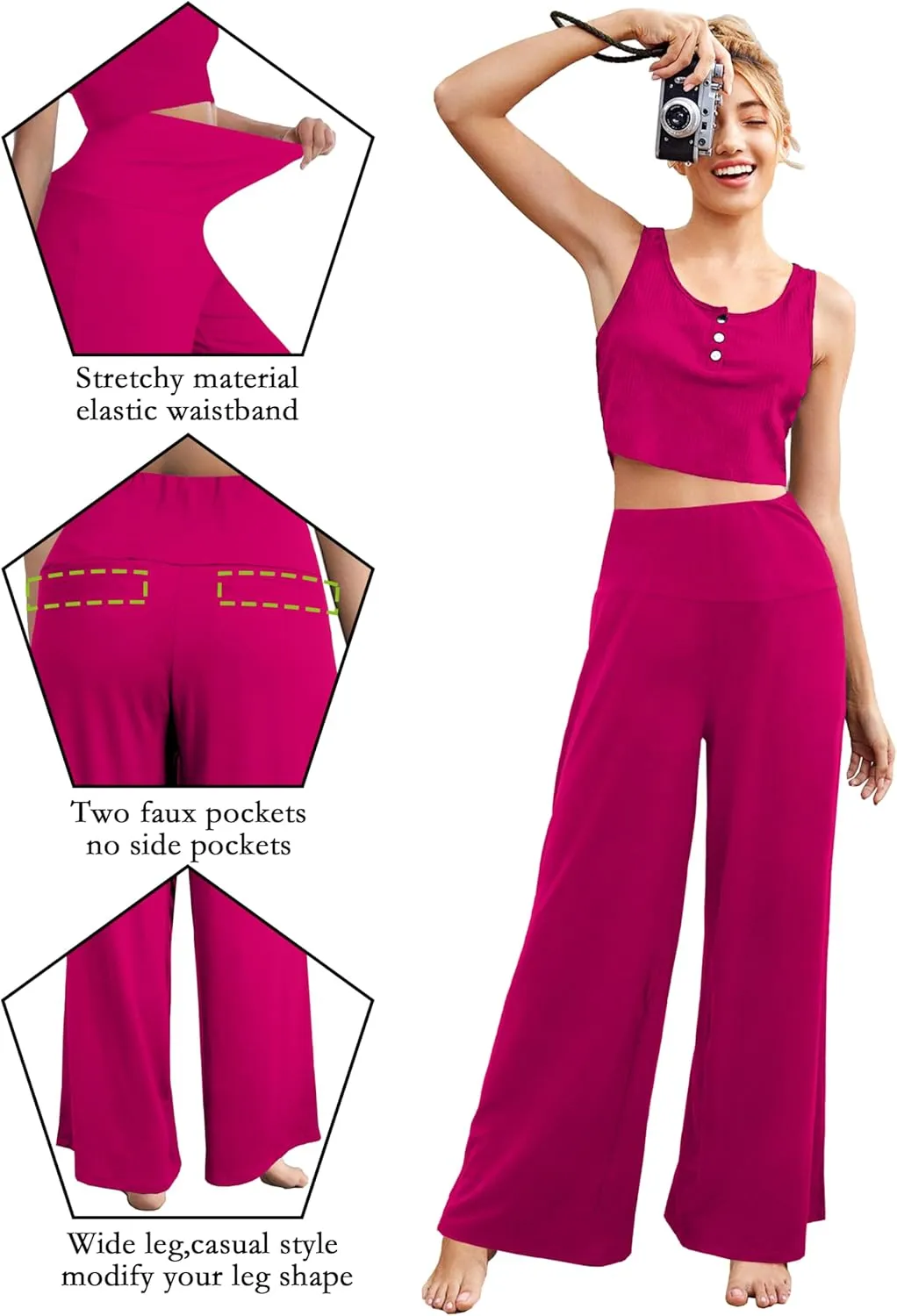 CHICASIMR Wide Leg Womens Pants High Waist Loose Flowy Comfy Lounge Stretch Soft Women Pants Casual Pants with Pockets