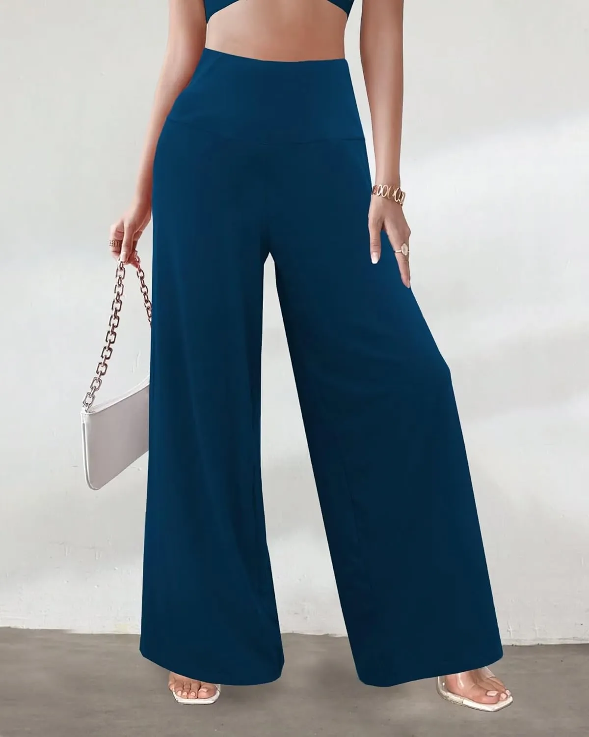 CHICASIMR Wide Leg Womens Pants High Waist Loose Flowy Comfy Lounge Stretch Soft Women Pants Casual Pants with Pockets