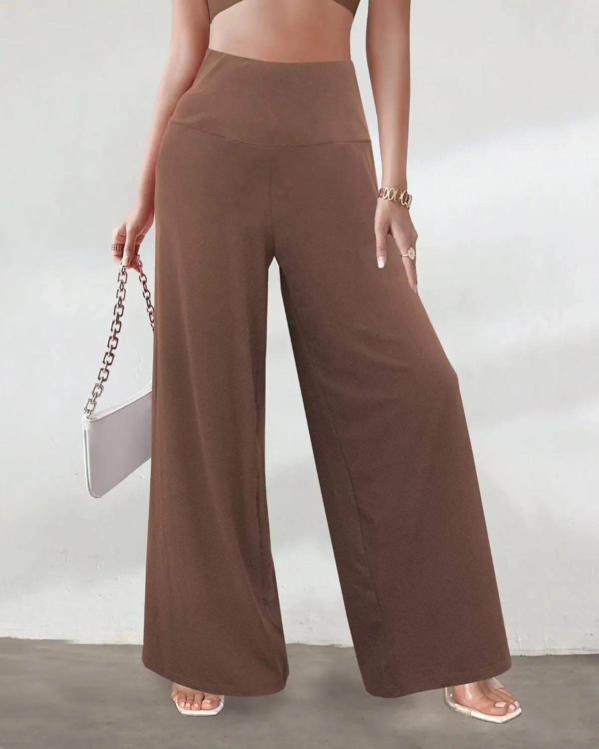 CHICASIMR Wide Leg Womens Pants High Waist Loose Flowy Comfy Lounge Stretch Soft Women Pants Casual Pants with Pockets