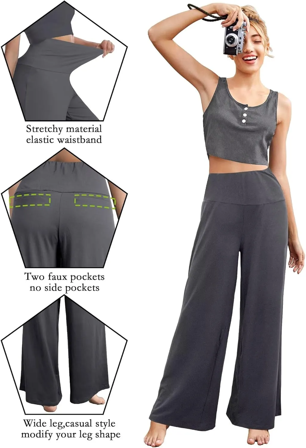 CHICASIMR Wide Leg Womens Pants High Waist Loose Flowy Comfy Lounge Stretch Soft Women Pants Casual Pants with Pockets