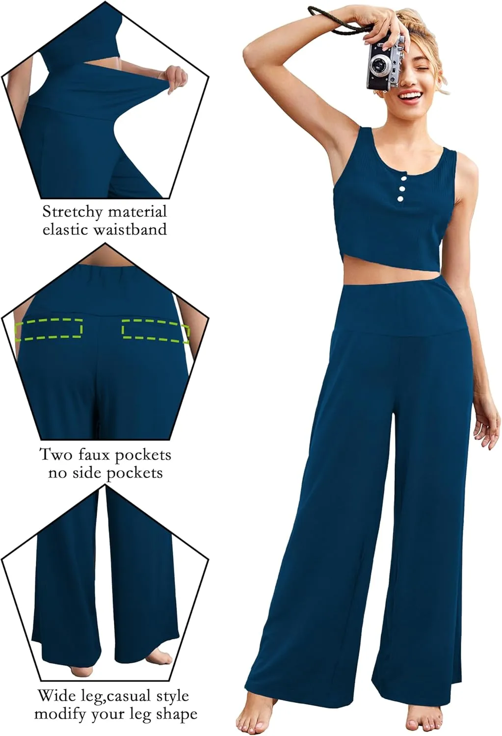 CHICASIMR Wide Leg Womens Pants High Waist Loose Flowy Comfy Lounge Stretch Soft Women Pants Casual Pants with Pockets