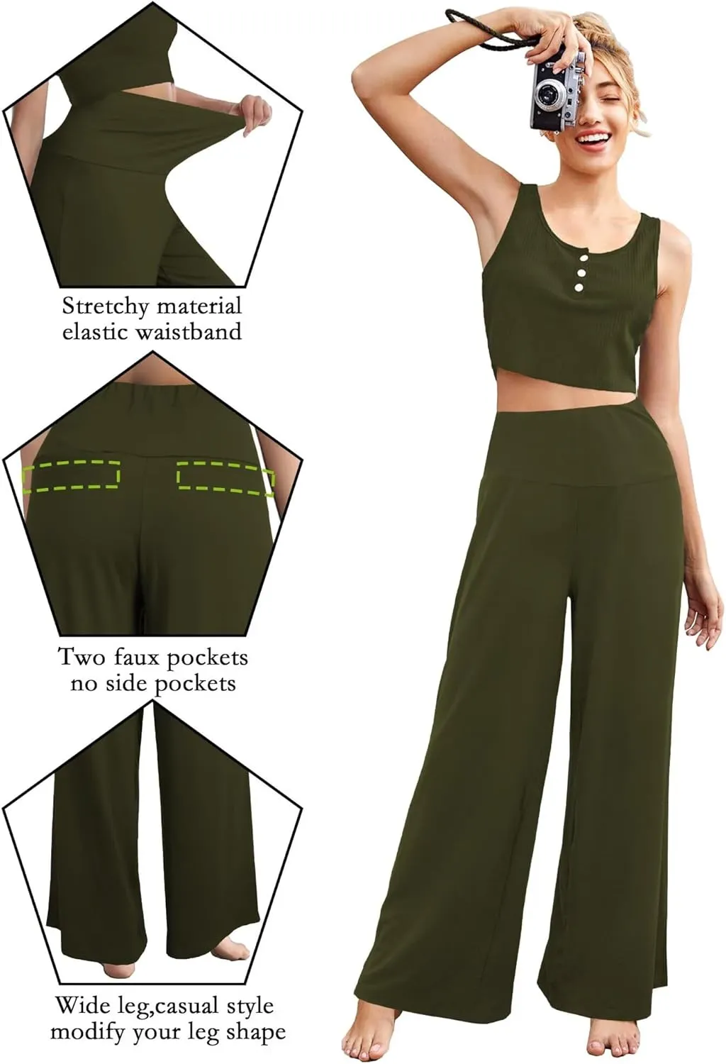 CHICASIMR Wide Leg Womens Pants High Waist Loose Flowy Comfy Lounge Stretch Soft Women Pants Casual Pants with Pockets