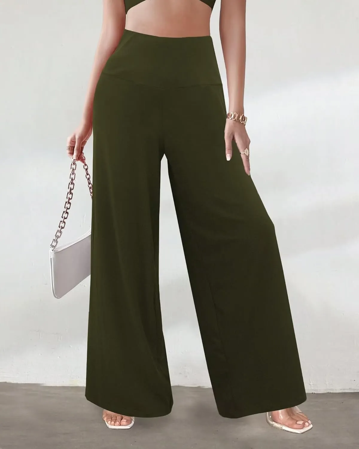 CHICASIMR Wide Leg Womens Pants High Waist Loose Flowy Comfy Lounge Stretch Soft Women Pants Casual Pants with Pockets