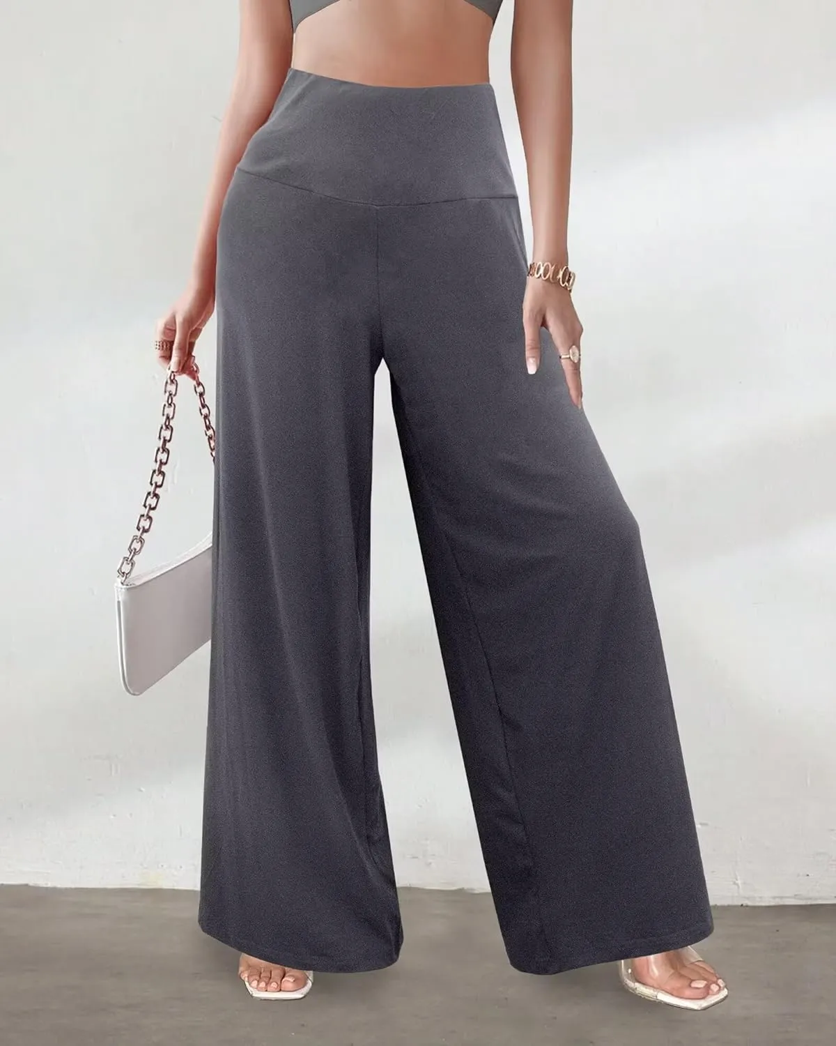 CHICASIMR Wide Leg Womens Pants High Waist Loose Flowy Comfy Lounge Stretch Soft Women Pants Casual Pants with Pockets